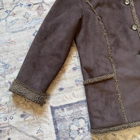 Vintage LL Bean Shearling Jacket Womens Large Brown Sherpa Lined Suede Coat - Picture 2 of 9
